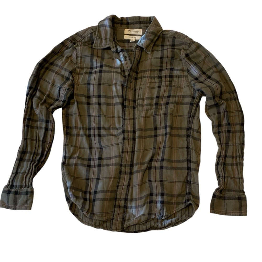 Madewell Perfect Fit Green and Black Plaid Button Down Flannel Shirt Lined | S